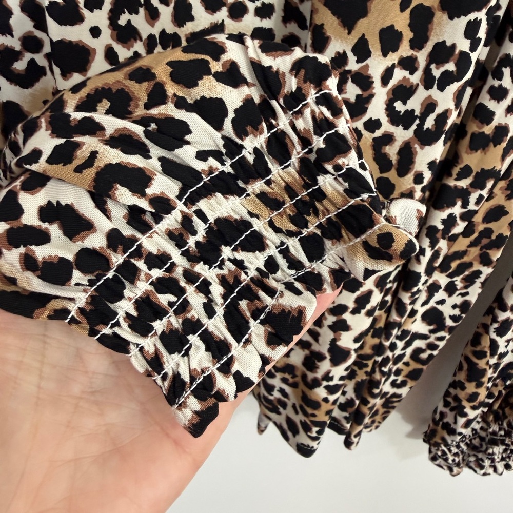 Emily Daniels Leopard Print V-Neck Ruffle Blouse - Brown/Black - Picture 9 of 10